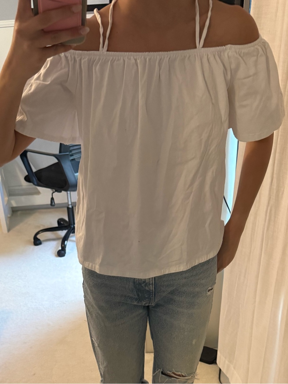 Blue Rain White Off-Shoulder Peasant Top